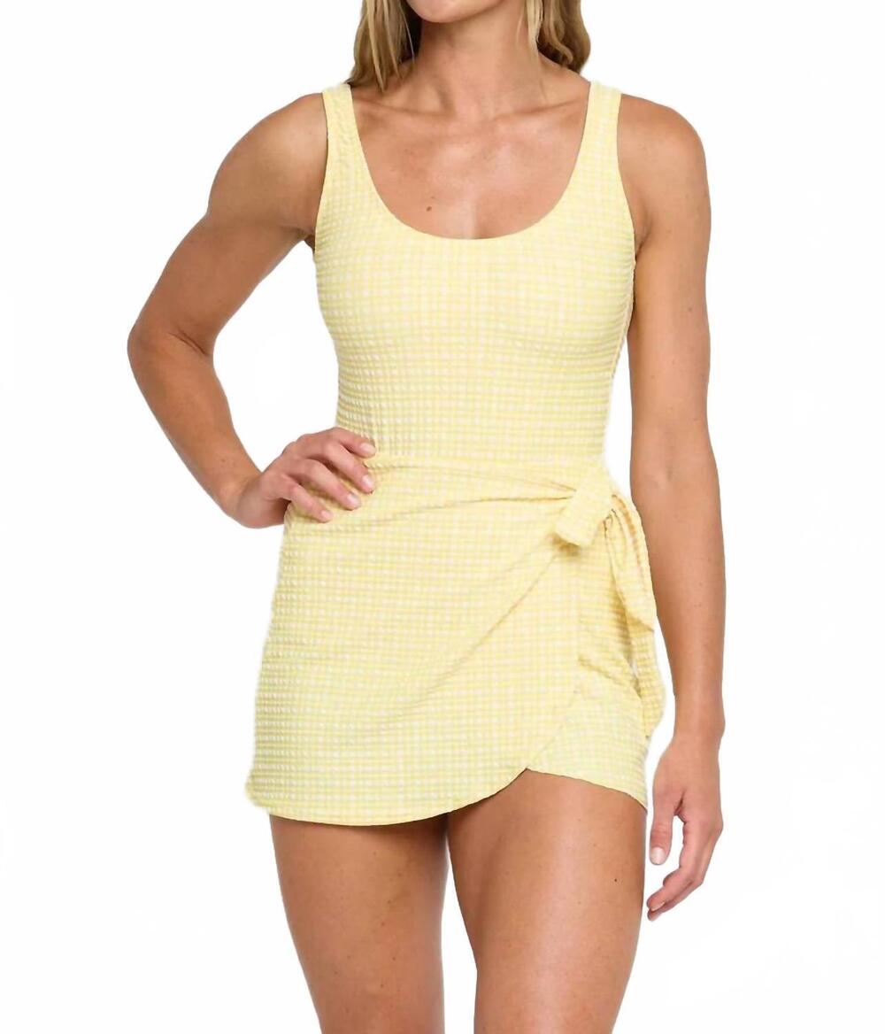 NEW HERMOZA manuela one-piece swim dress in yellow seersucker